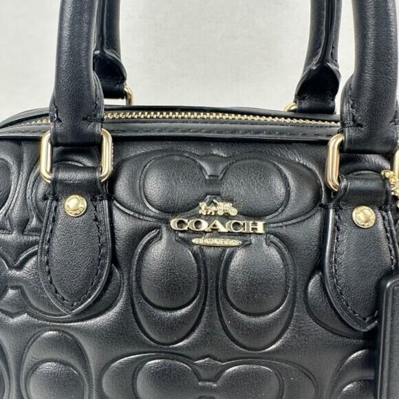 Coach Mini Rowan Crossbody Bag In Signature Leather IN Black - Picture 13 of 13